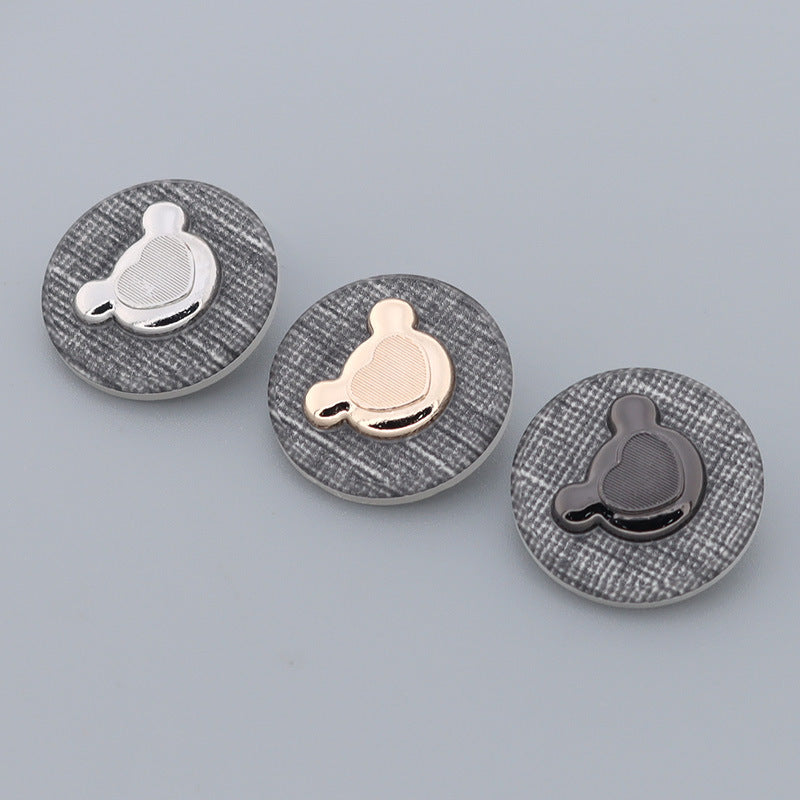 Bear-shaped metal shank buttons with textured round backing, 3 button faces shown