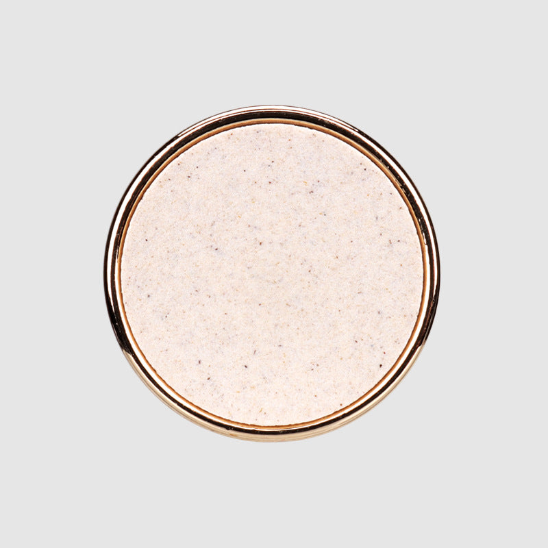 Beige round recycled resin button with metal base, 15–25 mm diameter
