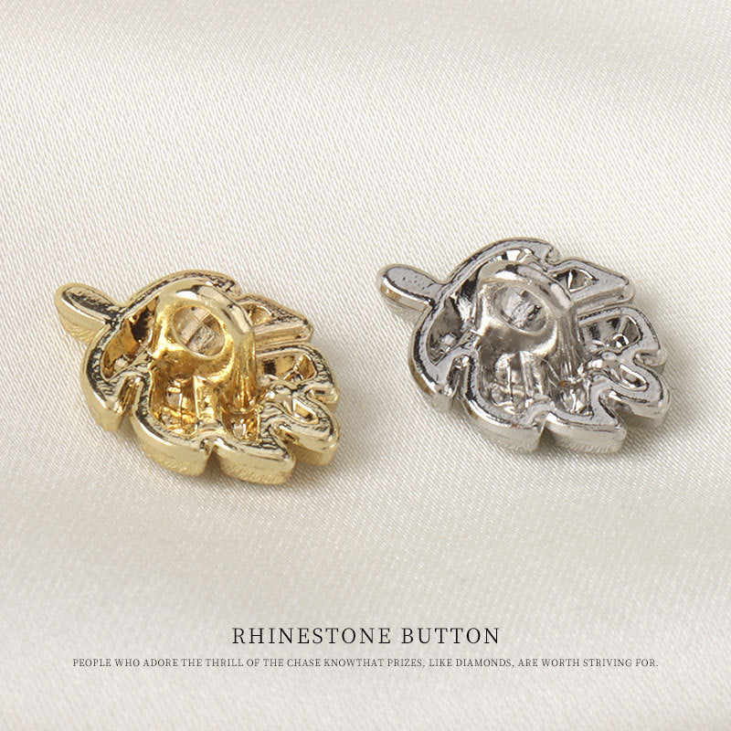 Gold and silver leaf rhinestone metal buttons, snap-style backs