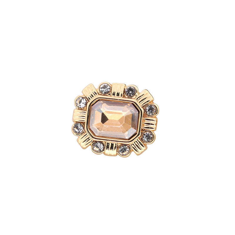 15mm Champagne square crystal diamond button, metal shank, 6pcs