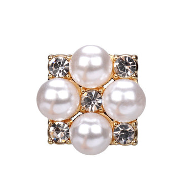 20mm pearl rhinestone button with square metal base, gold tone, 6-pack