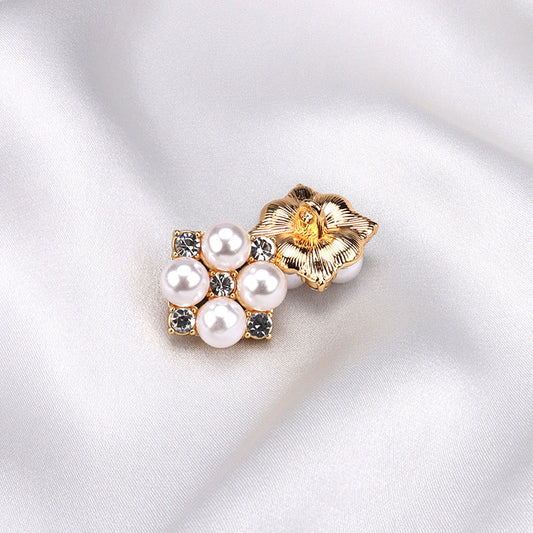 20mm Pearl Rhinestone Button - Square Metal Base with Shank 6pcs