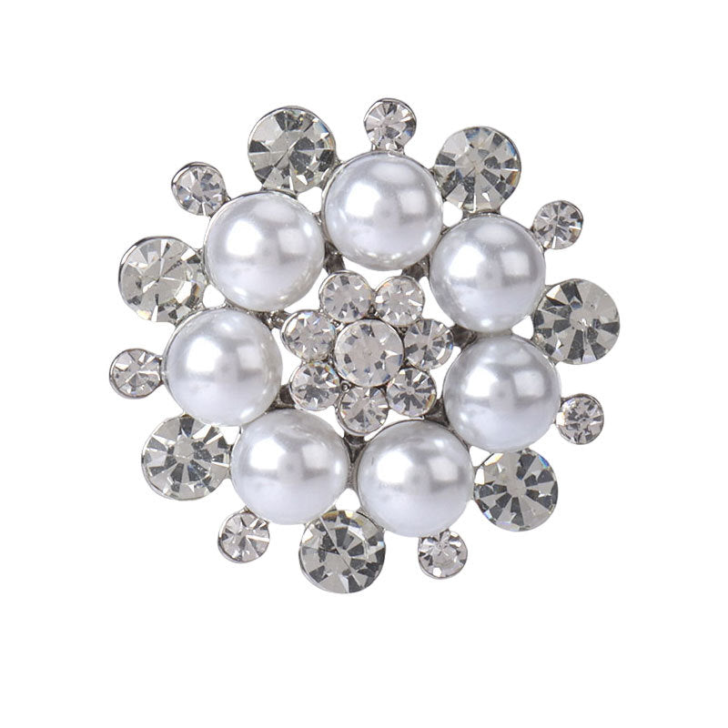 Pearl diamond hand-sewn button, 30mm, silver-toned crystal and pearl cluster, shank