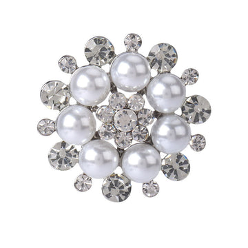 Pearl diamond hand-sewn button, 30mm, silver-toned crystal and pearl cluster, shank
