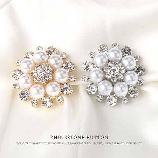 30mm Pearl Diamond Hand-Sewn Button Metal Base with Shank 3pcs