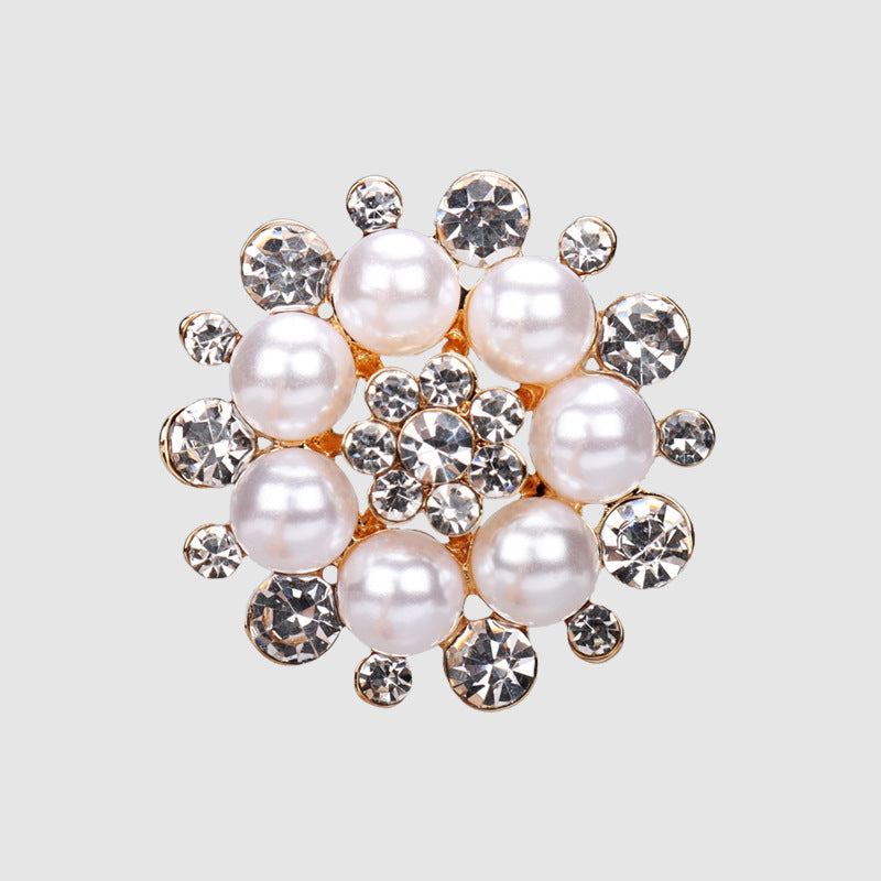 30mm pearl diamond hand-sewn button with metal shank, gold-tone crystal and pearl cluster