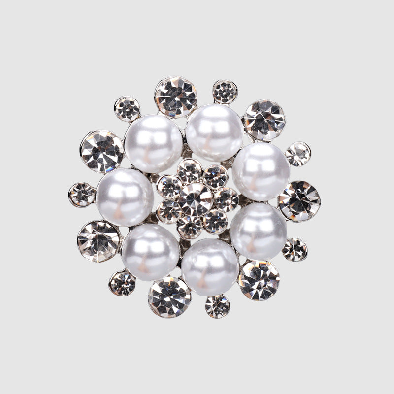 Pearl diamond hand-sewn button, 30mm, silver-toned setting, crystal and pearl shank