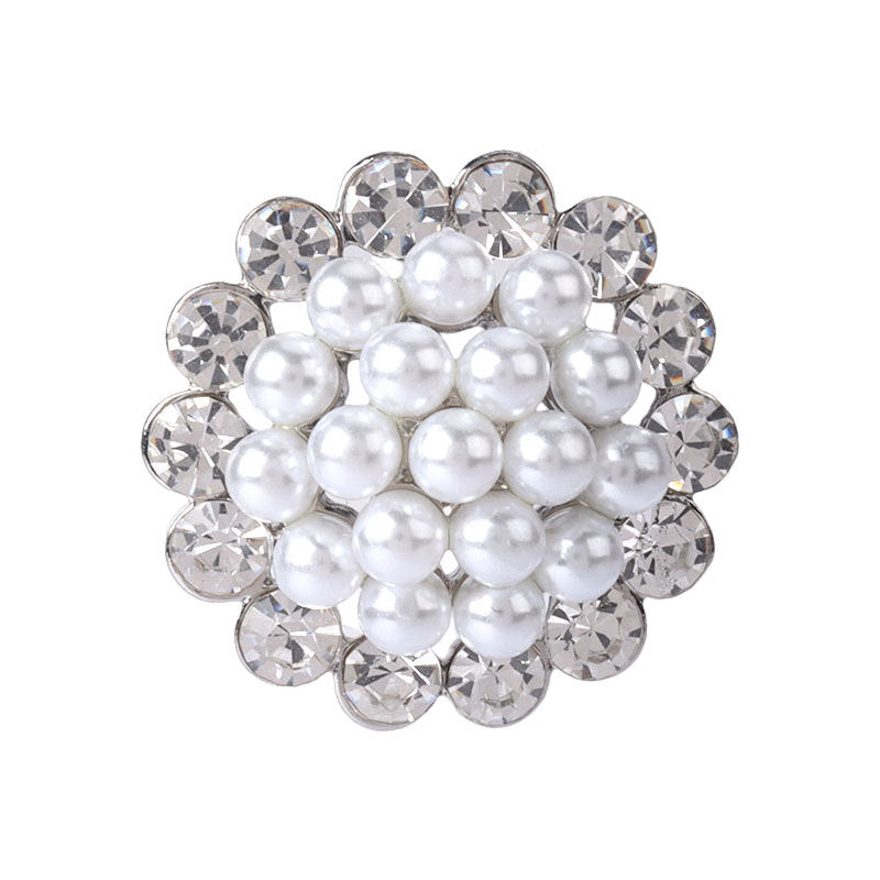 Silver rhinestone and pearl hollow button for women's coat, round floral design