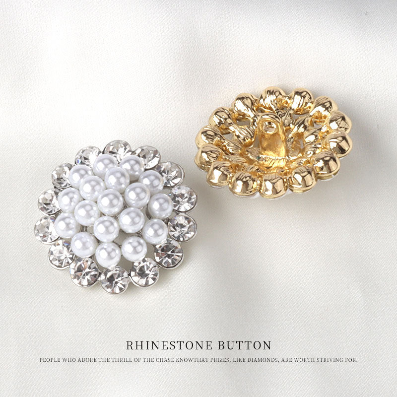 Rhinestone pearl hollow buttons in gold and silver, round clustered design