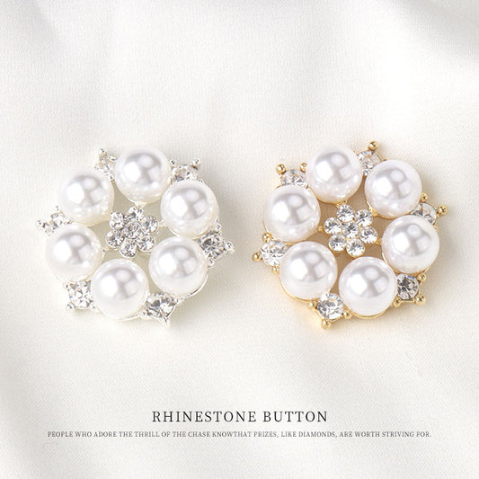 28mm Metal Pearl Rhinestone Button for High-End Fur Coats 4pcs