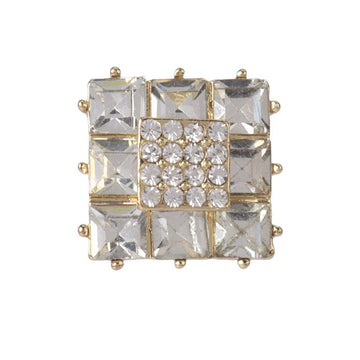 Square rhinestone metal buttons, gold-tone frame, clear gems, 18mm, 2pcs