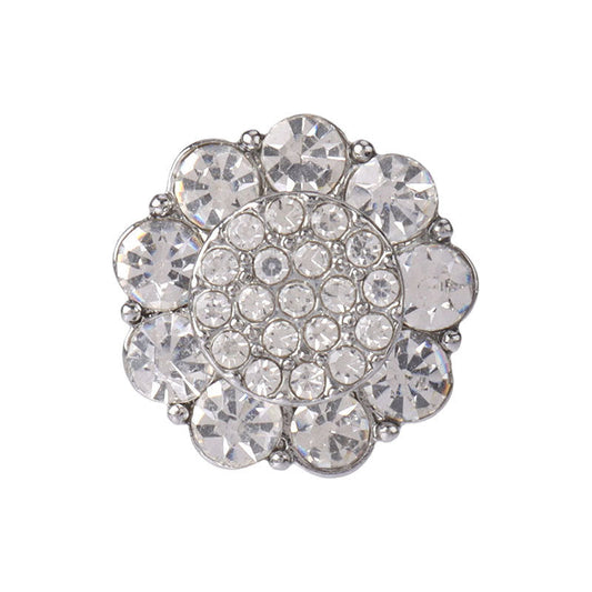 20mm Floral Shaped Golden Silver Shiny Rhinestone Sewing Metal Shank Buttons 4pcs Silver