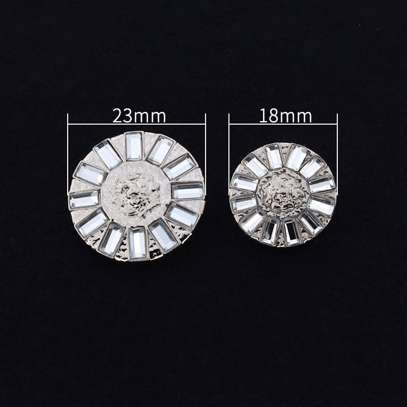 Round coat buttons size view: 23mm and 18mm, crystal rhinestone shank style