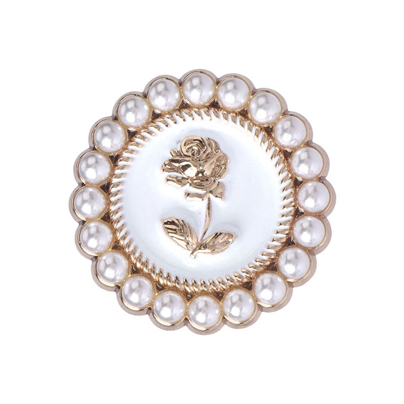 Pearl rose metal button with gold border, white center, for jackets