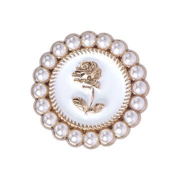 Pearl rose metal button with gold border, white center, for jackets