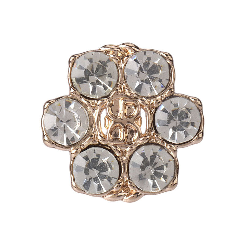 Antique bronze rhinestone shank button, clear round crystals in a flower-like cluster