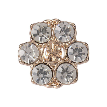 Antique bronze rhinestone shank button, clear round crystals in a flower-like cluster