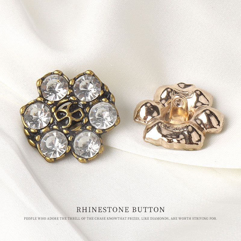 Rhinestone shank buttons—back side shows metal loops and central shank