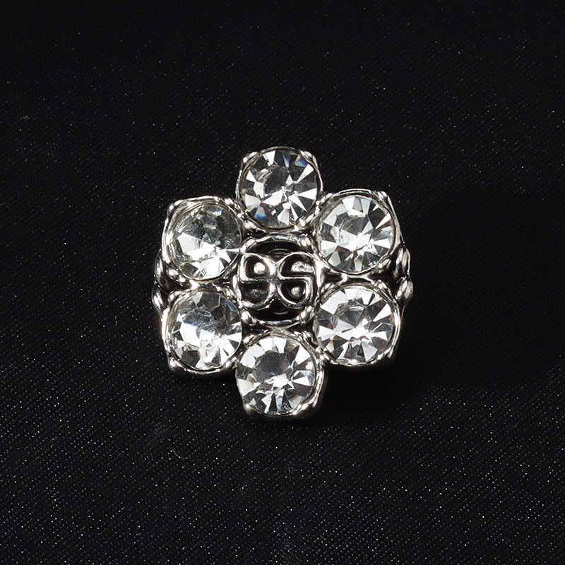 Rhinestone shank button, clear round crystals in silver-tone metal bezel