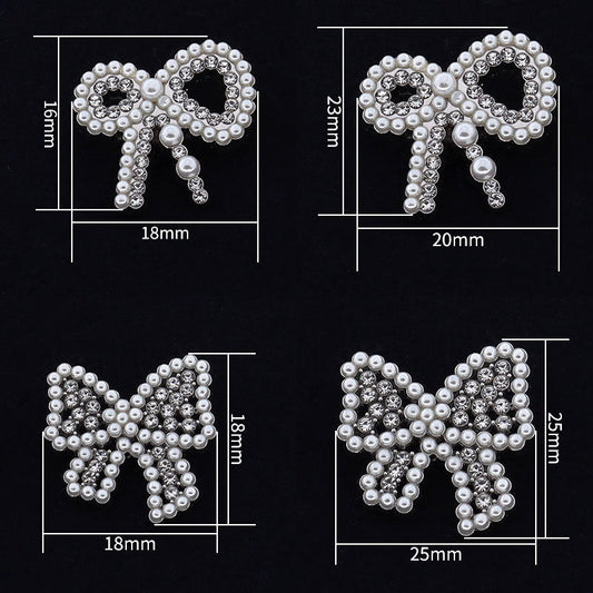 25mm Bow Shaped Metal Pearl Rhinestone Shank Buttons for Cardigan 12pcs