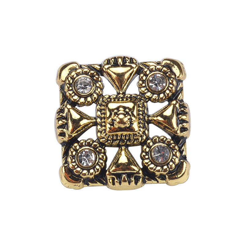 Quadrat-Bronze Strassknopf mit goldfarbener Fassung und vier Glitzersteinen