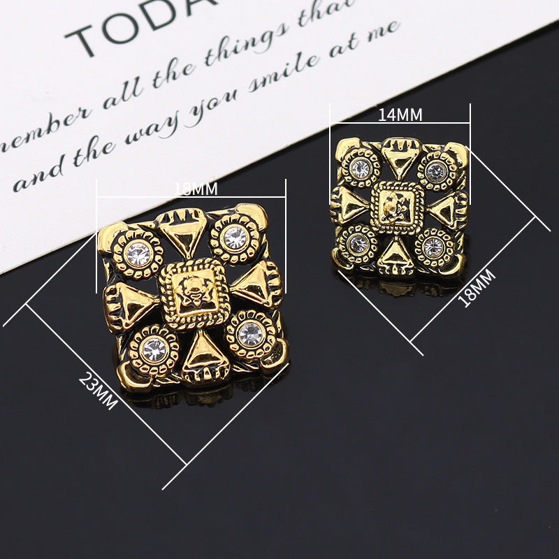 Quadrat-Bronze Strassknopf, 10/14/18 mm, goldene Fassung mit mehreren Glitzersteinen