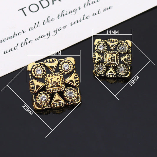 Square Vintage Bronze Metal Rhinestone Buttons for Trench Coats 12pcs