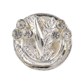Round silver-tone rhinestone metal shank button with leaf-shaped facets, 21mm