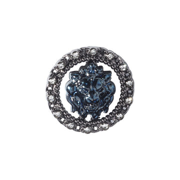 22mm dark blue rhinestone lion head shank button, round with crystal border