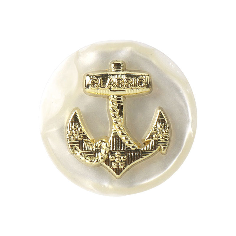 Anchor shank button, gold-tone resin with raised anchor emblem