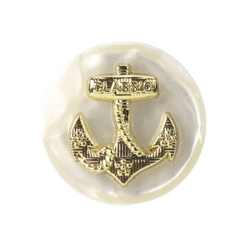 Anchor shank button, gold-tone resin with raised anchor emblem