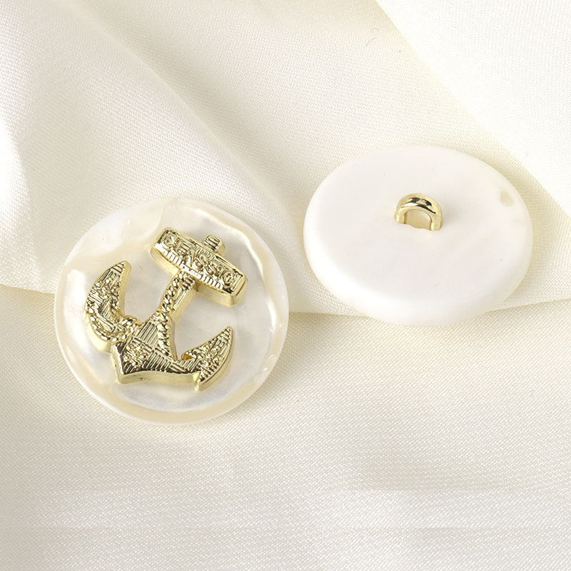 Two resin anchor buttons: front anchor emblem and back shank loop