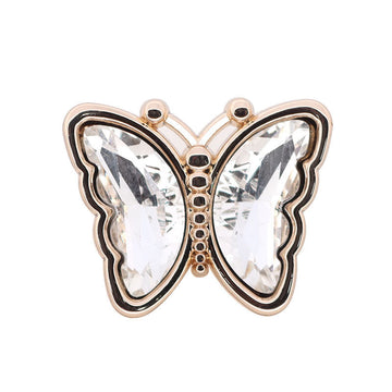 Butterfly-shaped metal rhinestone shank button, clear stones, gold-tone border