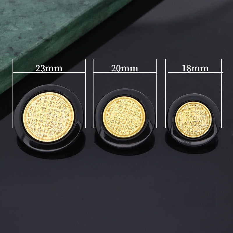 Runde Knöpfe 23/20/18 mm, schwarzer Rand, goldene Reliefoberfläche