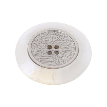 Resin metal two-tone 4-hole coat button, silver textured metal center, 16–25mm.