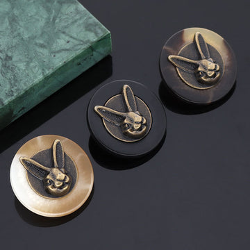 Rabbit head shank buttons set, metal accents in black, beige, and brown