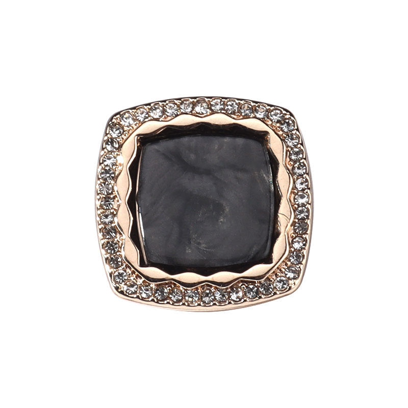 Black square diamond-studded metal button with shank, 18/23/25mm