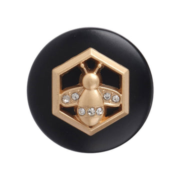Round black metal button with gold bee rhinestone design, 18/23mm