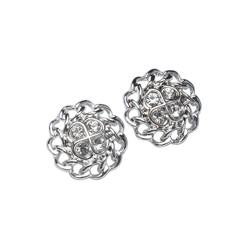 22mm bright silver floral rhinestone metal shank button, raised gem settings