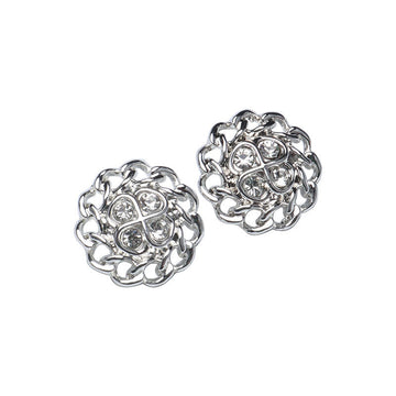 22mm bright silver floral rhinestone metal shank button, raised gem settings