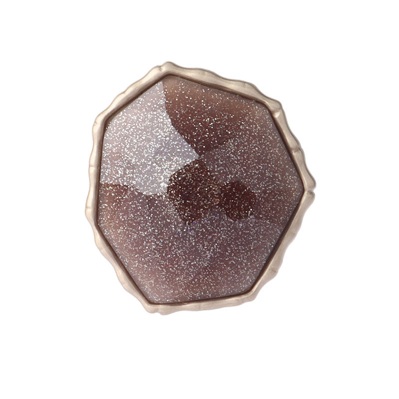 Brown octagonal shank buttons, textured front with metal rim