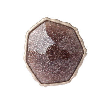 Brown octagonal shank buttons, textured front with metal rim