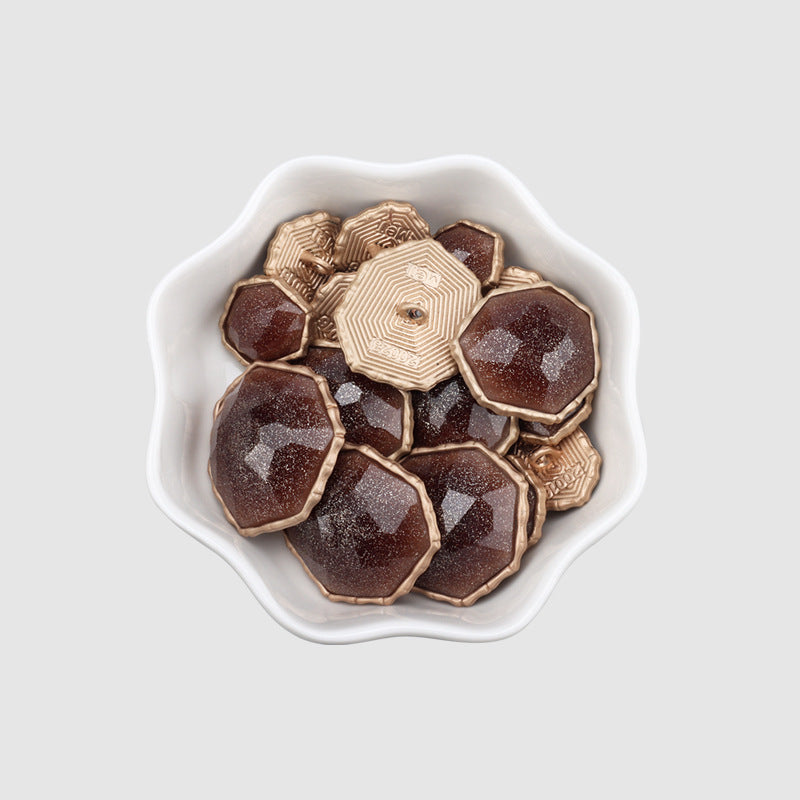 15-pack mixed shank buttons in brown and blue, octagonal textured fronts