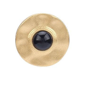 Round gold-tone alloy button with black bead center and ruffled edge