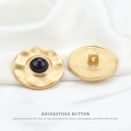 Round Golden Alloy Buttons with Black Bead Ruffled Edge 12pcs