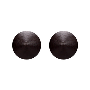 Dark brown painted mushroom wood shank button, front view (2 pcs)