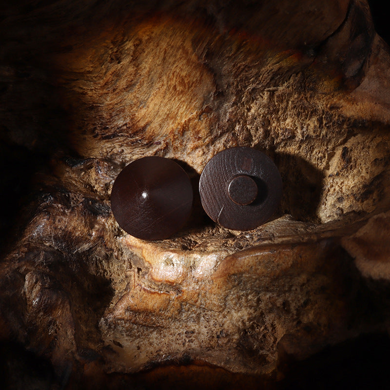 Dark brown painted mushroom wood shank buttons, side view with shank (2 pcs)