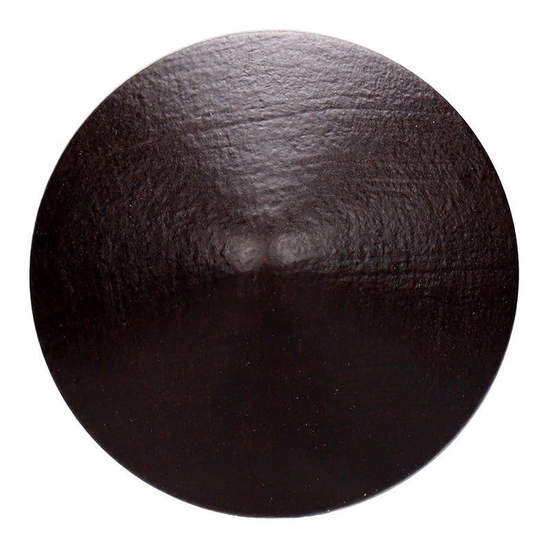 Dark brown painted mushroom wood shank button, close-up front