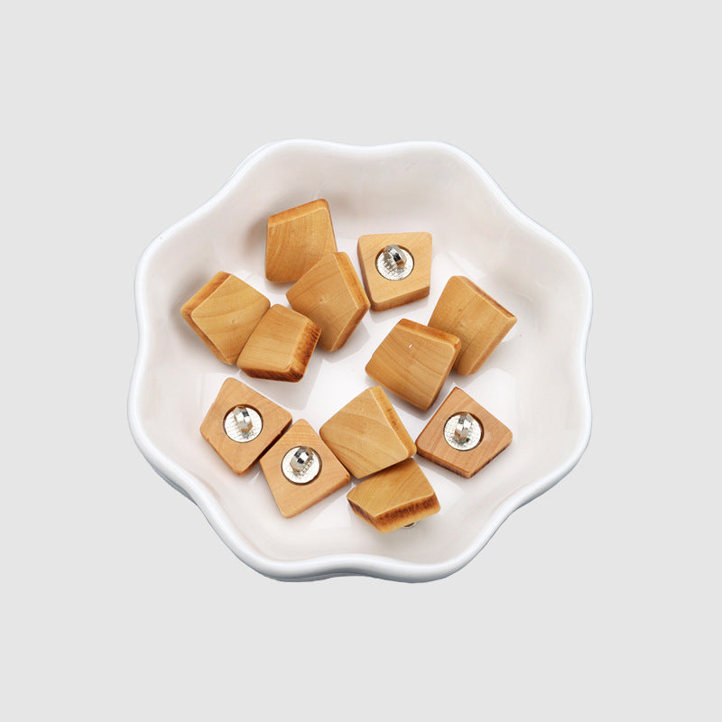 Trapezoidal light wood high-foot coat buttons with metal shanks, assorted set