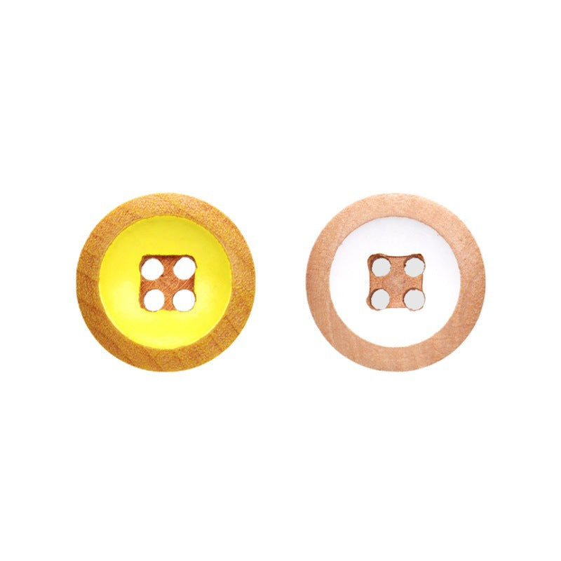 12.5mm round wooden buttons, 4-hole, yellow and white faces